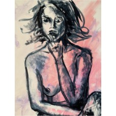 Nude girl in fishnet stockings - oil painting on canvas 75 x 95 cm